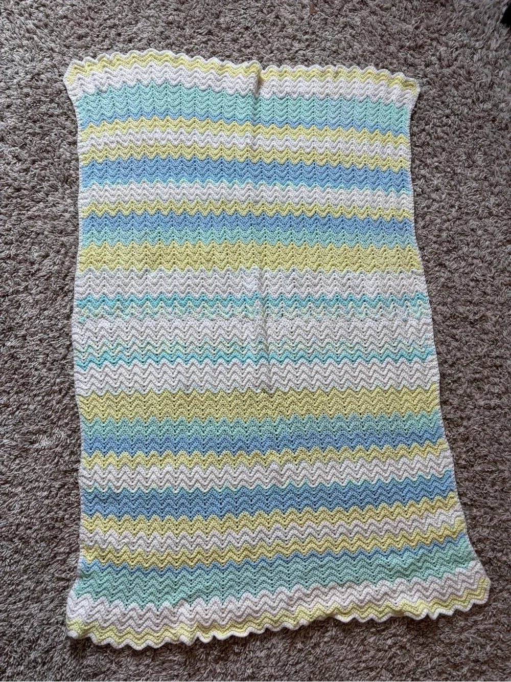 Striped Chevron Knit Throw Blanket - Pastel Blue, Green & White